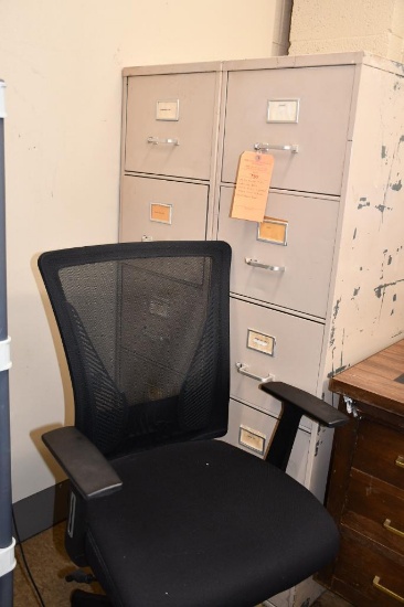 (2) Tan Metal File Cabinets And Office Chair With Mesh Back/Fabric Seat