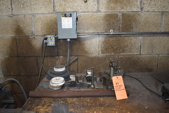 GAUGE STAND, MISC. STEEL AND ASSORTED GRINDING WHEELS