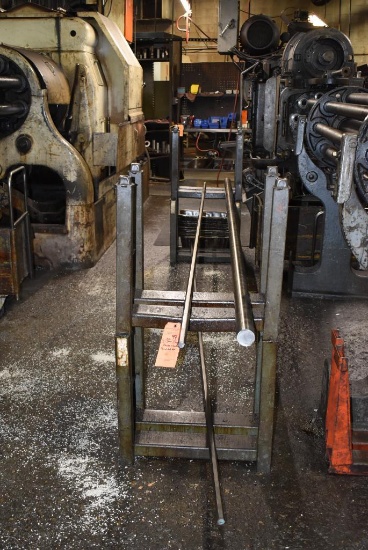 PAIR OF STEEL STOCK STANDS WITH CONTENTS; ROUND AND HEX STOCK