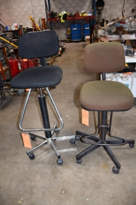 (2) Drafting Stools With Backs - (1) Black And (1) Olive Green