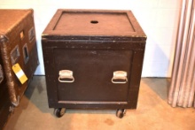 Utility case 29-1/2" x 29-1/2" x 30" height. 4" x 2" casters, with cover, picture representative