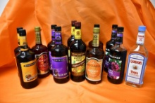 (12) ASSORTED BOTTLES OF ALCOHOL; RUM, VODKA, SLOE GIN & ASSORTED LIQUEURS