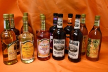(12) ASSORTED BOTTLES OF ALCOHOL; SCOTCH, WHISKEY, SCHNAPPS, JACQUIN'S VSOP, ETC.
