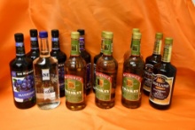 (12) ASSORTED BOTTLES OF ALCOHOL; WHISKEY, SLOE GIN, VODKA, FLAVORED BRANDY, ETC.