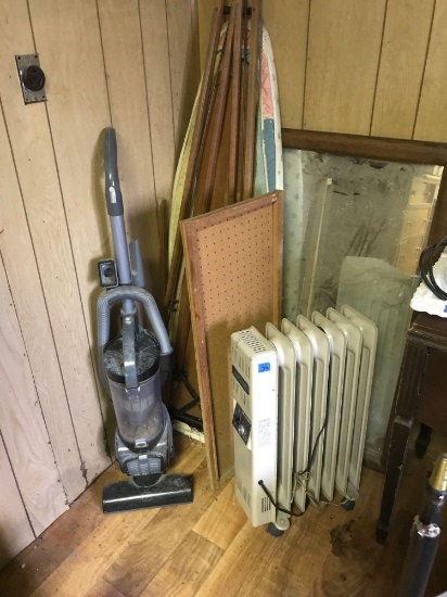Miscellaneous lot including vacuum space heater ironing board mirror