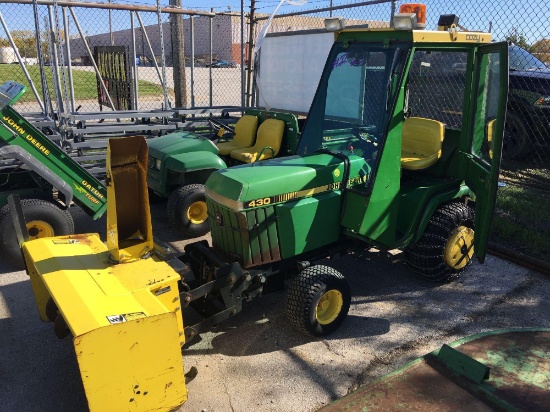 1990 John Deere 430 Diesel tractor with Cozy Cab and Snowblower