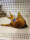 Amber Glass Swallow Bird And deer ash tray