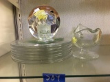 Clear Glass Plates, Gravy Boat & Mirror Candle Holder
