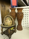 Globe & Handcarved Wood Candle Holders