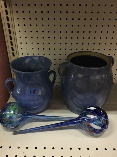 Blue Pottery & Watering Balls