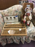 Wooden Plate holder, Doll chair & vintage picture