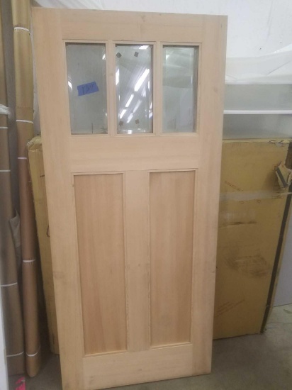 Exterior Wood with 3 window door 36" ( dent in top panel)