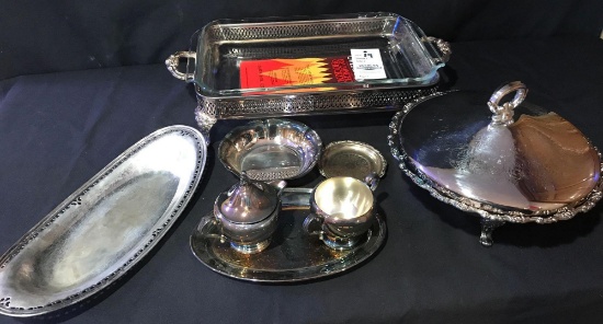 Silverplated serving set! Anchor hocking baking dish, serving dish with Pyrex bowl, and more