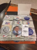 Political Pins 1984 to 1992 whole album!! Extra large John Kennedy and others