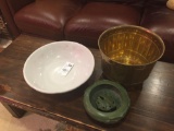 Large ironstone wash basin brass bucket and frank, style decorative dish