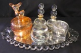Vintage perfume tray with bottles and art glass
