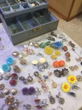 Vintage costume jewelry clip on earrings pins and more includes jewelry box