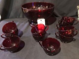 Vintage Anchor Hocking Ruby Red punch set with 11 cups