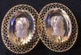 BEAUTIFUL VINTAGE WHITING & DAVIS CO. CAMEO CLIP ON EARRINGS