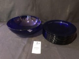 Vintage Blue Bowl and 12 matching plates