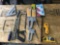 Tools! Staplers, saws, stud finder, squares, levels