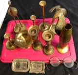 Brass birds, candlesticks and others