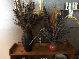 Dried flowers in vases & crucifix
