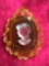 D&E FOR CELEBRITY BROWN AND PINK CAMEO BROOCH