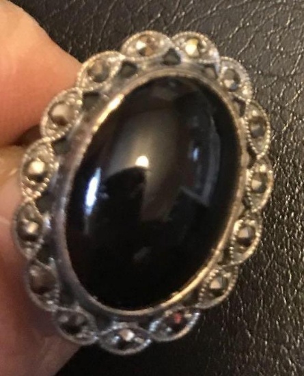 Sterling silver ring with black stone