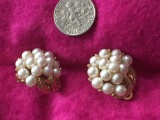 ART SIGNED CLIP ON PEARL EARINGS