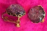 Miriam Haskell purple speckled stone clip on/ screw type earrings
