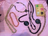 Vintage costume jewelry earrings, necklaces, belt
