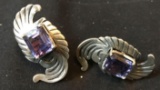 Sterling silver art deco earrings with gems