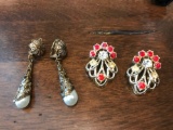 Made in Spain art deco earrings and vintage sweater clips