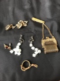Vintage sweater clasps earrings and belt ring