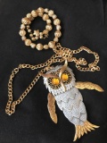 Sarah Coventry vintage Owl necklace / VENDOME Necklace