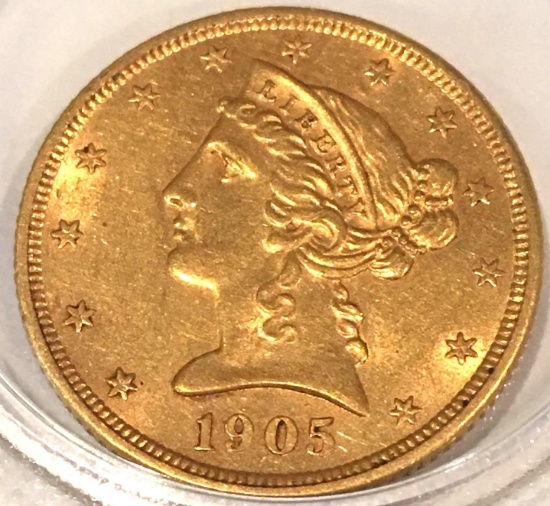 GOLD 1905-S Liberty $5 Gold Coin MS