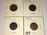 1959-D, 1933, 1920, and 1927-D Wheat Pennies UNC