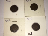 1902, 1903,1905, and 1906 Indian Head Pennies