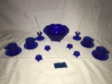 Blue glass small cup set with candleholders