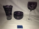 Set of three purple glassware