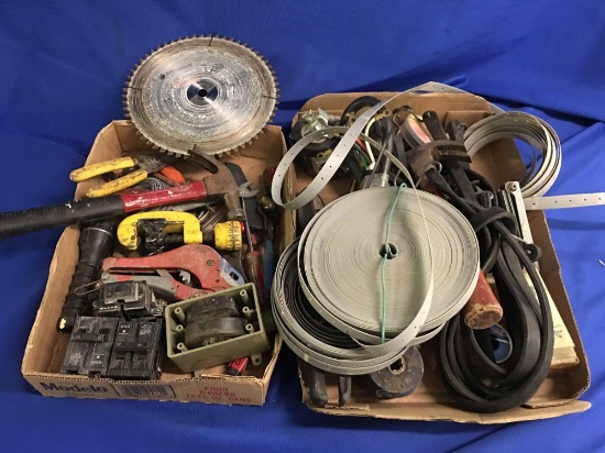Hammers pipe cutter, cable clamps, electricity tape and miscellaneous