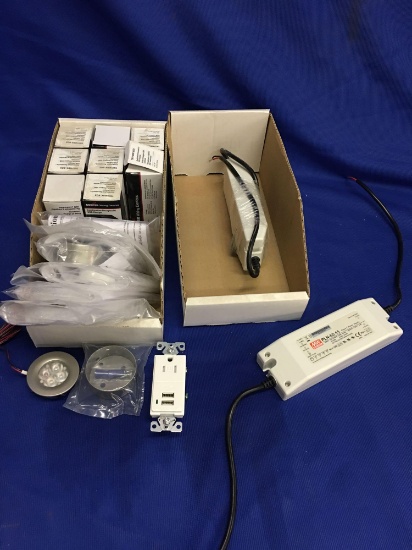 Puck Lights (6), cooper cobination receptacle/us changer(9), 2 class 2 power supply