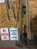 (3)Metal picks, shovel, Signs