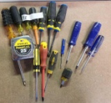 Variety of Philips Screw drivers and 25' Stanley Powerlock Tape measurer