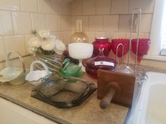 Assortment of flower holder glassware and candy dishes