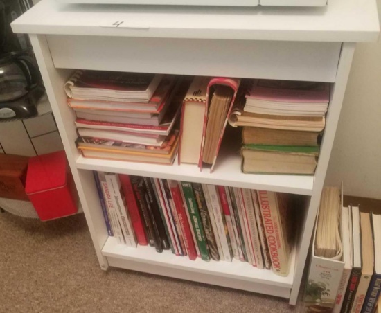 Kitchen Book shelf & multiple cookbooks