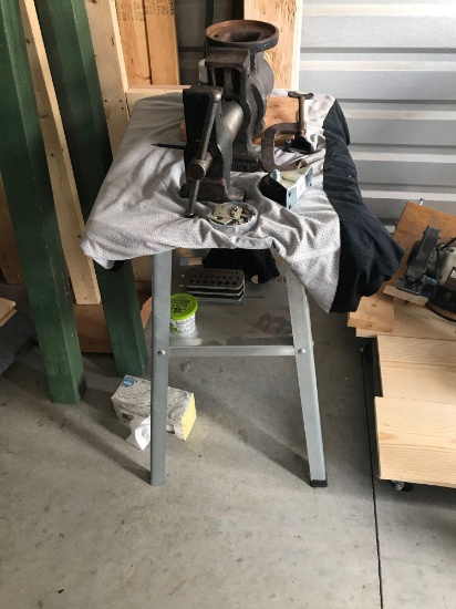 Metal work bench with large shop vice