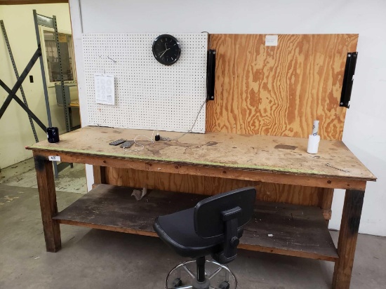 Wood work bench with peg board