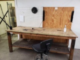 Wood work bench with peg board